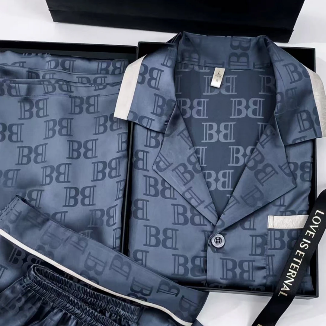 达芬奇密码2025新款【双B】男春秋长袖宽松睡衣仿丝绸高级感家居服