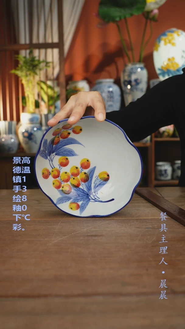 瓷片【简家甄选】景德镇设计师釉下手绘陶瓷餐具