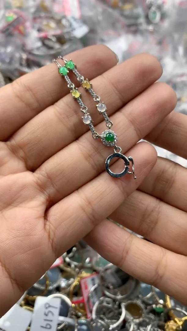 银S925镶嵌戒指翡翠666----6