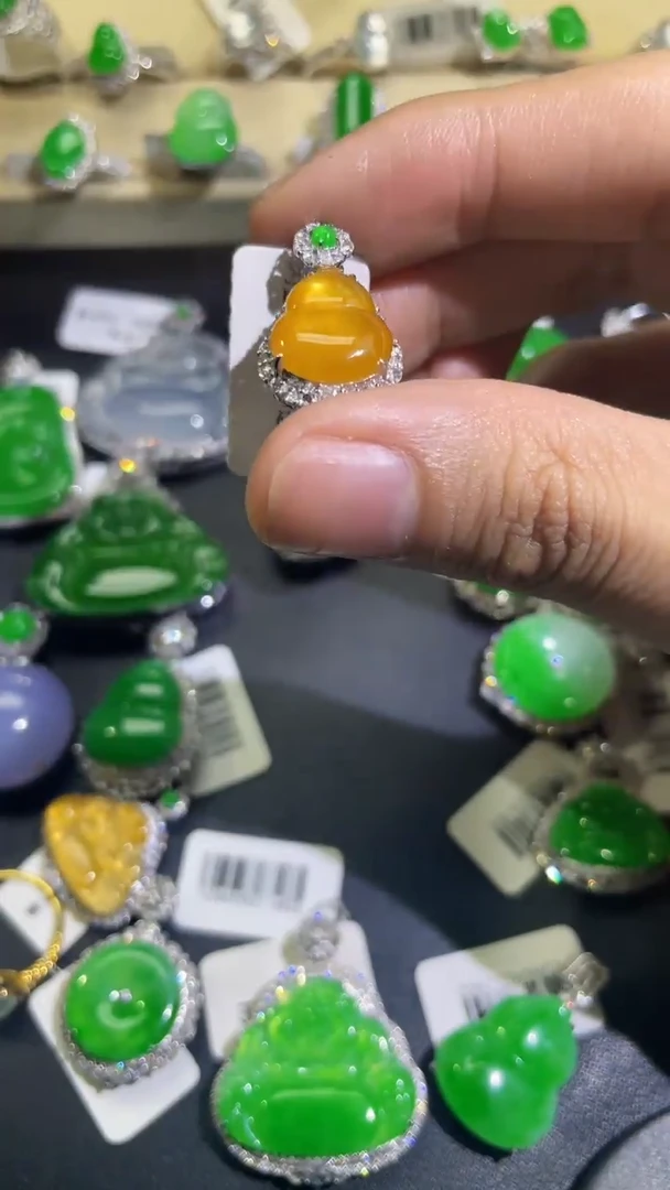 吊坠(不含链)18K金镶嵌翡翠18K金葫芦吊坠