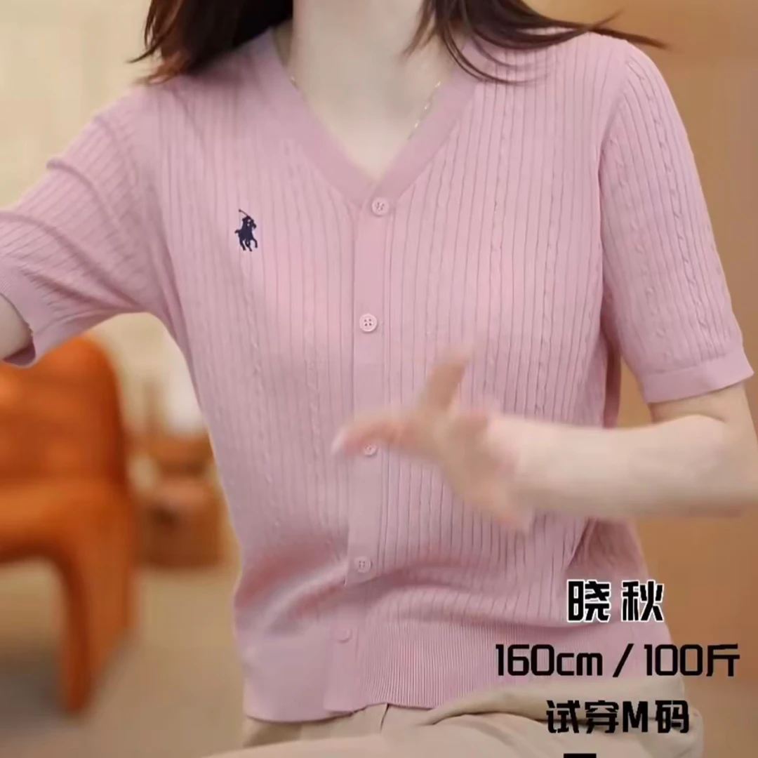 常规款V领短袖薄款夏季毛针织衫打底针织衫清