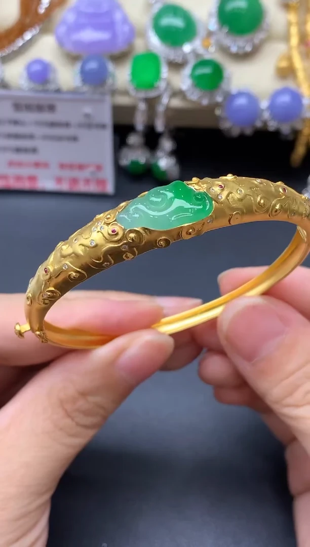 翡翠手镯18K金镶嵌483-中国好珍宝