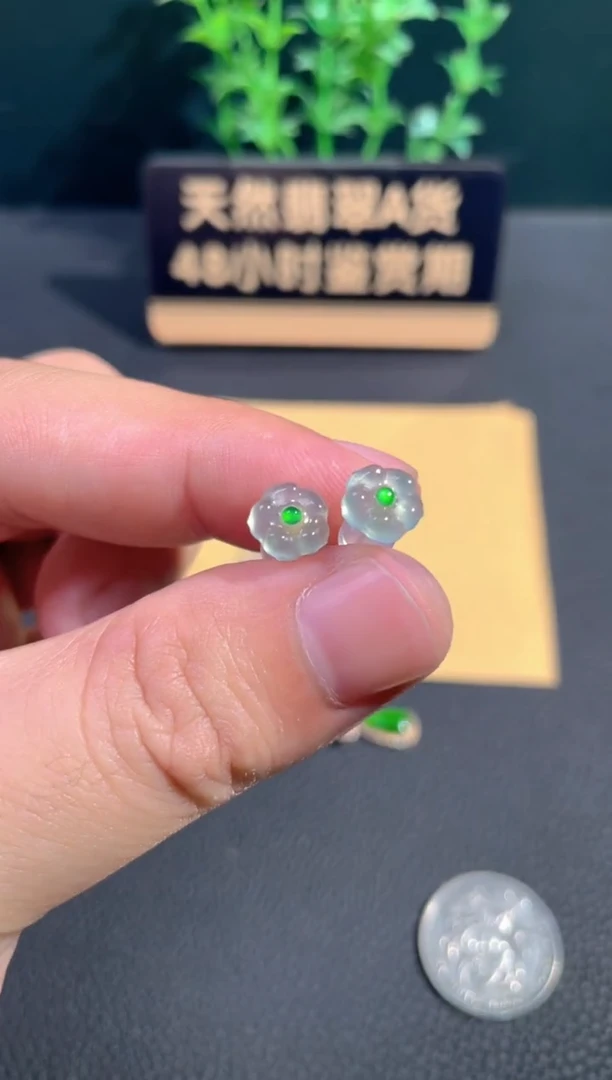 颈饰18K金镶嵌翡翠耳钉