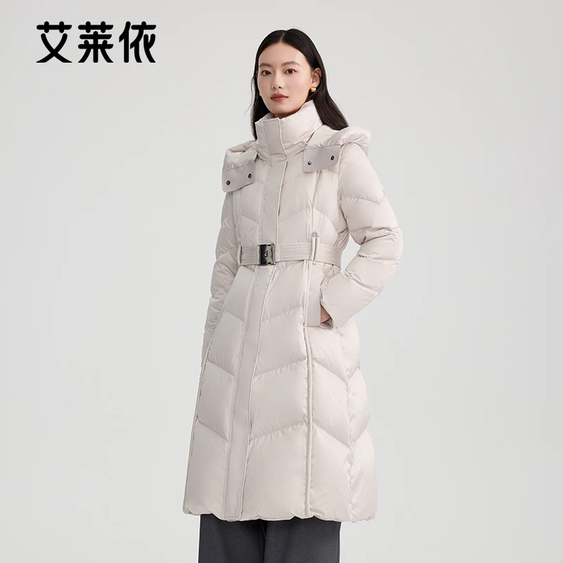 Y15-艾莱依冬季羽绒服气质收腰长款女时尚休闲百搭保暖外套1293