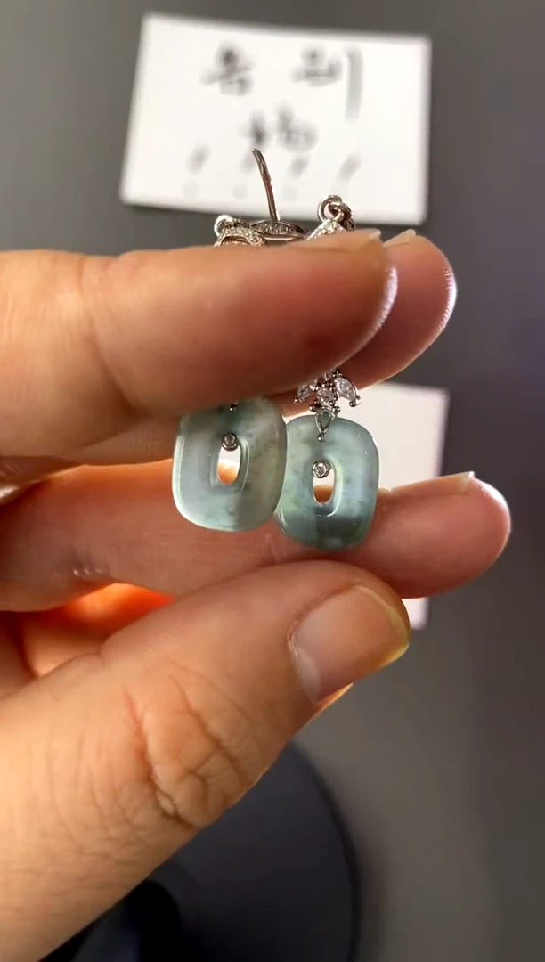 【闪购商品】翡翠耳饰银S925镶嵌买断价