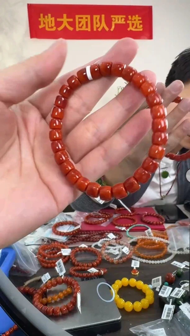 未镶嵌手串南红玛瑙约7-7.5mm南红玛瑙直切桶珠单圈手串