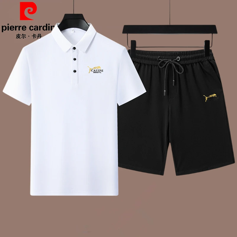 皮尔卡丹夏季男士翻领休闲运动套装时尚潮流薄款短袖短裤两件套