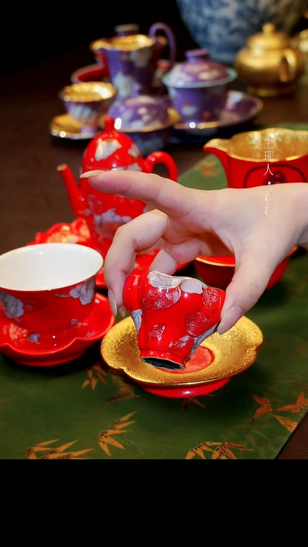茶杯紫砂【宜景窑中国红鎏金系列】曼陀罗