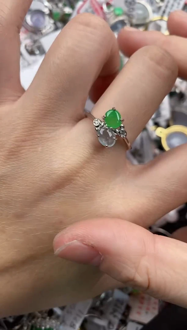 银S925镶嵌戒指翡翠444----4