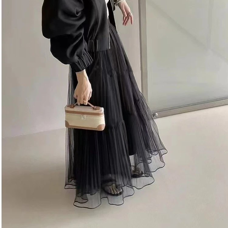 无品牌夏款韩系百搭高腰松紧腰仙女半身裙