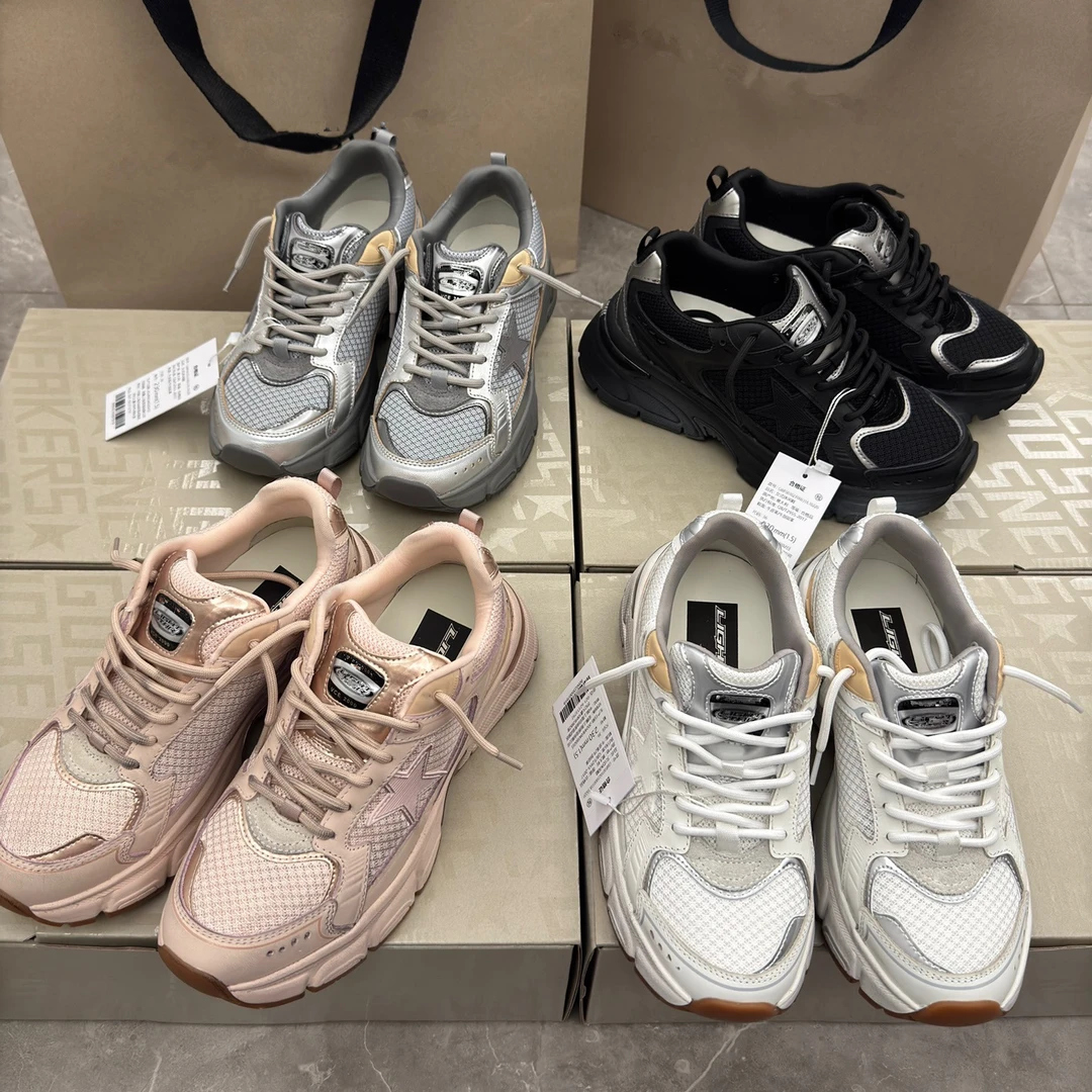 新款韩版Li系列黑白粉灰色休闲老爹鞋星星小脏鞋女复古内增高板鞋