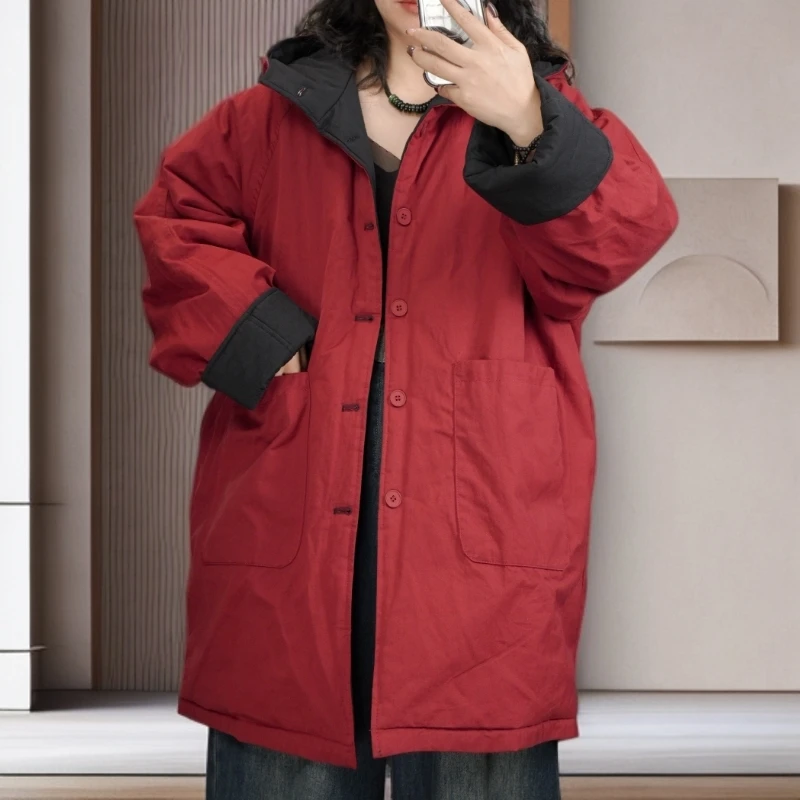 新款冬季加厚双穿长款棉服长袖中长款上衣宽松棉袄B71230