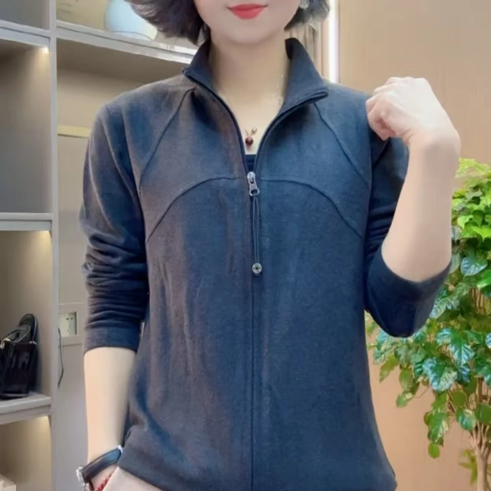 新年潮流新品纯色设计拉链半高领休闲百搭显瘦上衣7722