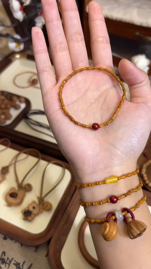 手串桃核【桃缘行】竹节「红色莎莎」桃木桃核辟、挡、驱、护 备注手围