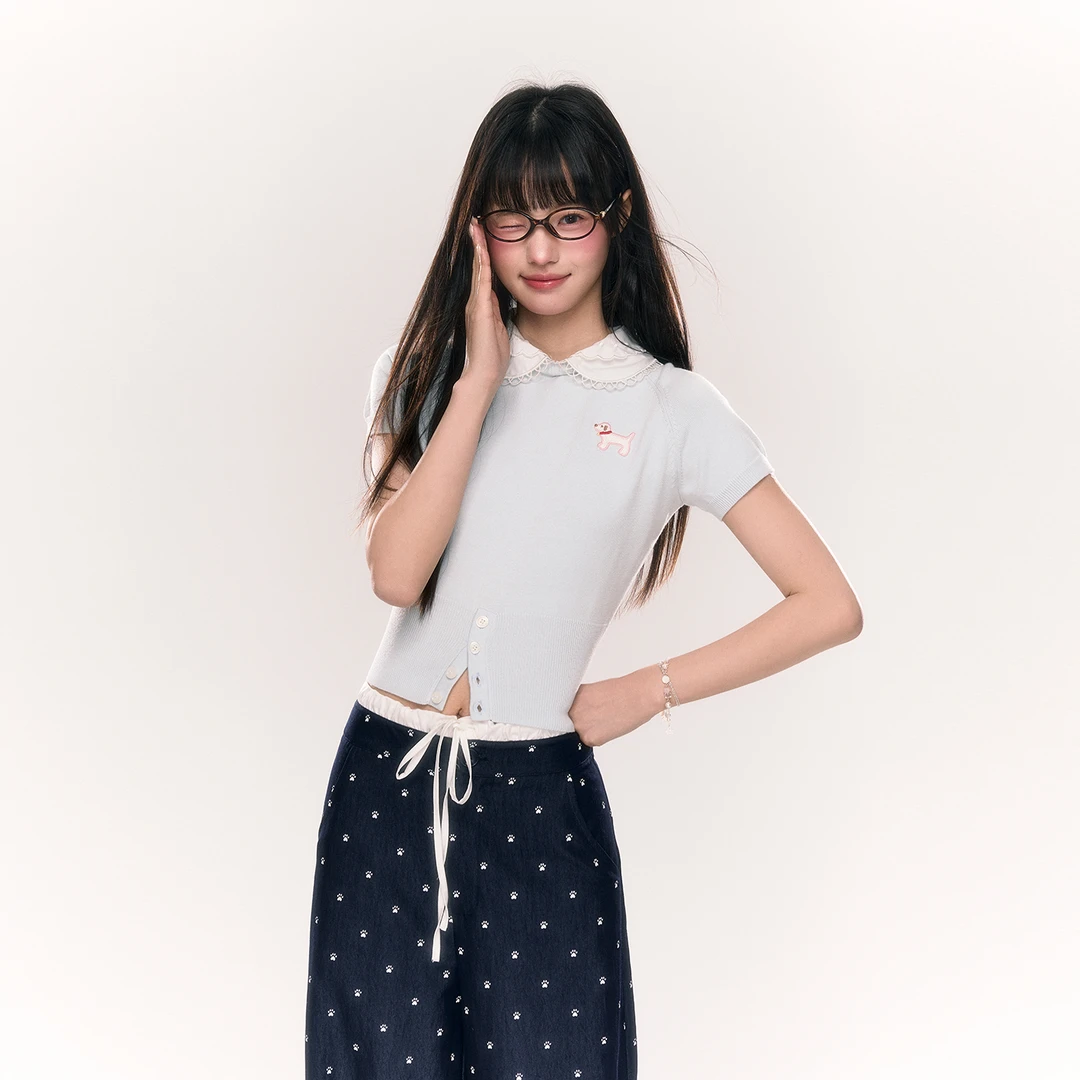 umoumo 乌蘑（原 ntot）春夏季假两件小狗刺绣针织上衣NOTMY24689