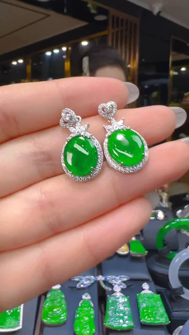 银S925镶嵌翡翠耳饰075(多样性发货发其一)