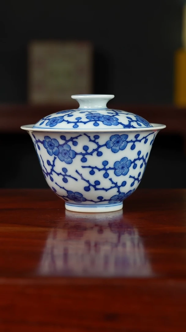 祖传窑 冰梅两才盖碗 真柴窑传承400年