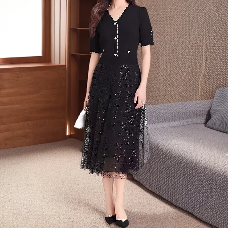 GXO 2025夏季新款针织拼接假两件气质连衣裙LYQ0167