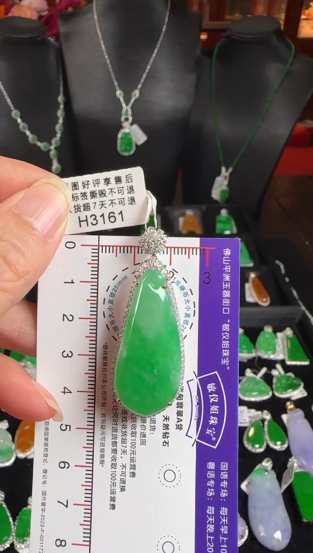 颈饰18K金镶嵌翡翠H3161冰绿福瓜