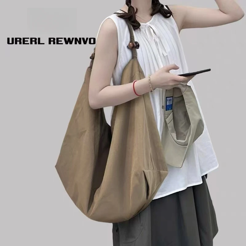 UR复古尼龙托特包女2025新款大容量通勤复古慵懒布包休闲大单肩包