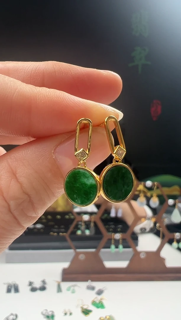 银S925镶嵌翡翠耳饰001