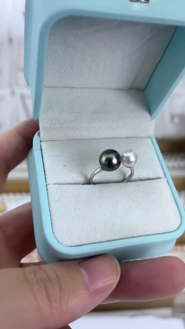 【闪购商品】海水珍珠戒指未镶嵌天然极光珍珠大溪地孔雀翎绿