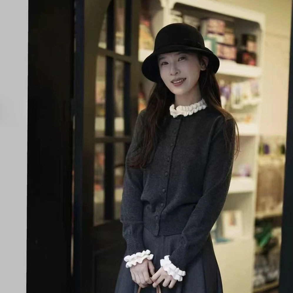 2025早秋新款气木耳领针织衫秋季打底衫休闲风毛针织上衣女H8-52