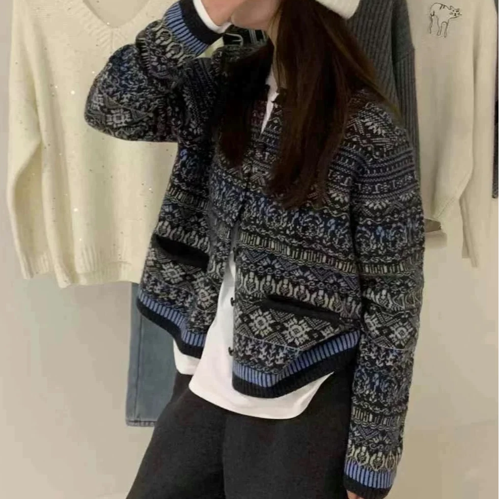 【费尔岛风情】自留复古提花针织开衫毛衣