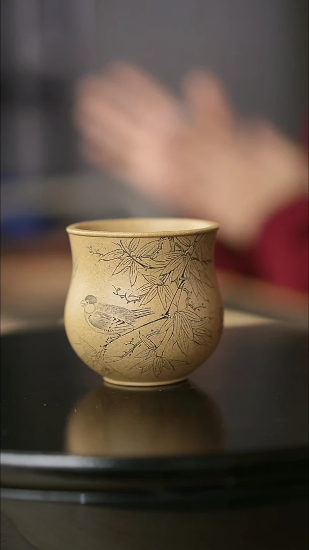 茶杯紫砂昱初主人杯花鸟