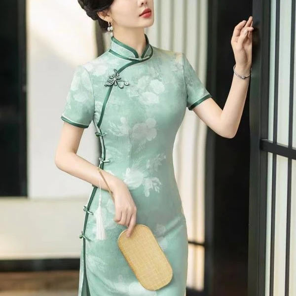 3155白幼秀款民国风优雅中长款复古夏季显瘦中式旗袍大码气质