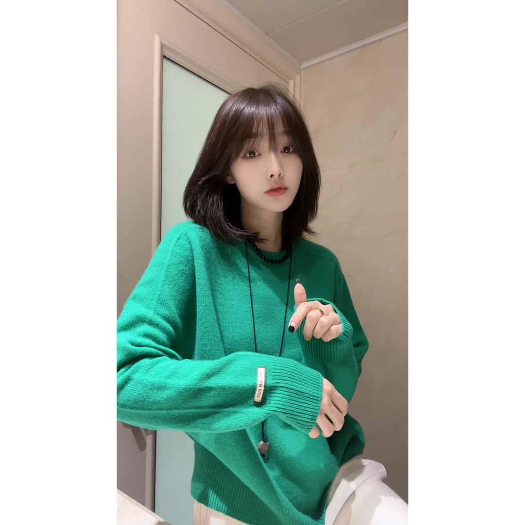 【玥玥家】不可机洗-冬季新品-无缝一体100%纯羊毛-长袖圆领针织衫