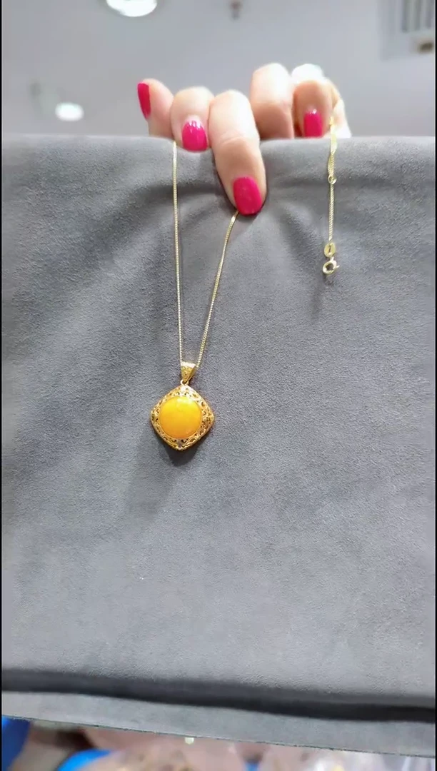 银S925镀金镶嵌吊坠(赠链)蜜蜡﹣A364蜜蜡吊坠