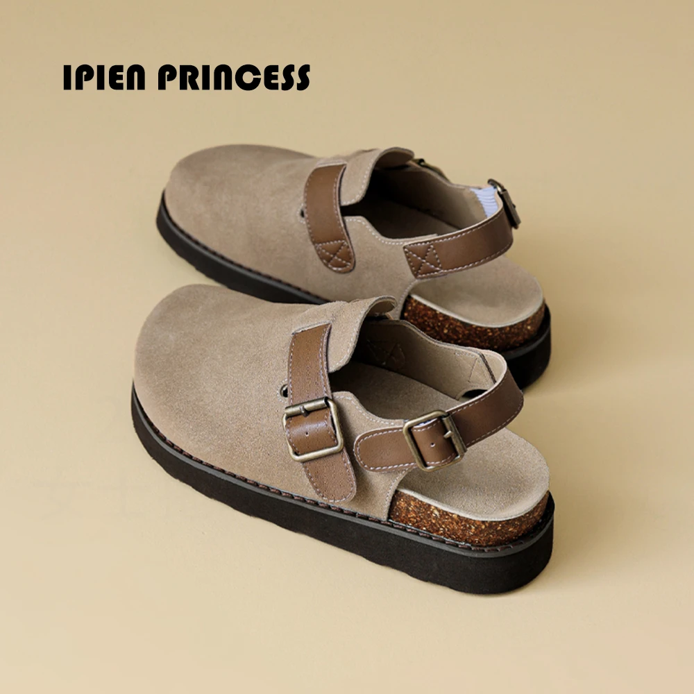 复古勃肯鞋女2025百搭厚底包头半拖鞋小个子增高配裙子松糕鞋