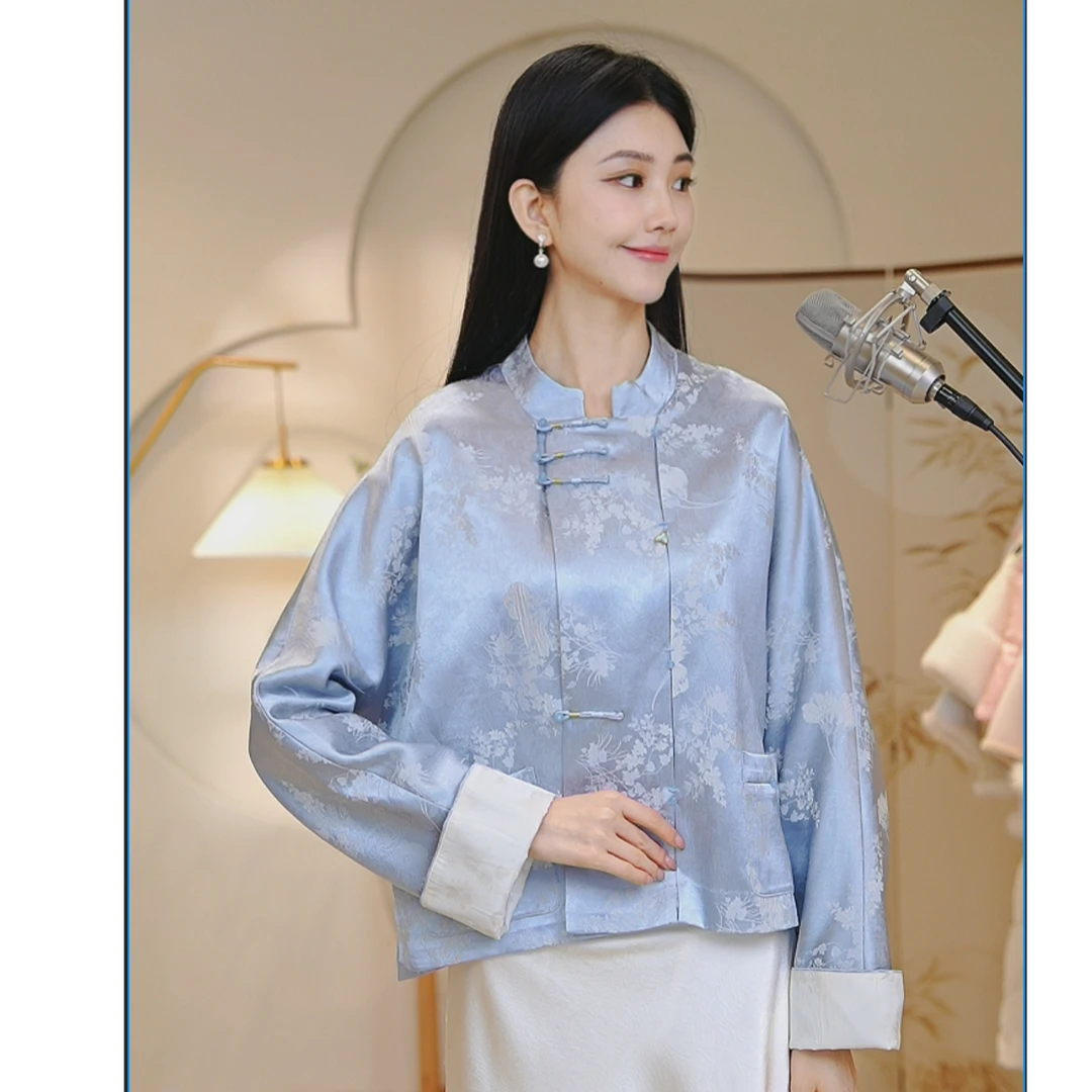 山有色2025气质新中式新款浮雕提花人丝禅意茶服外套D038