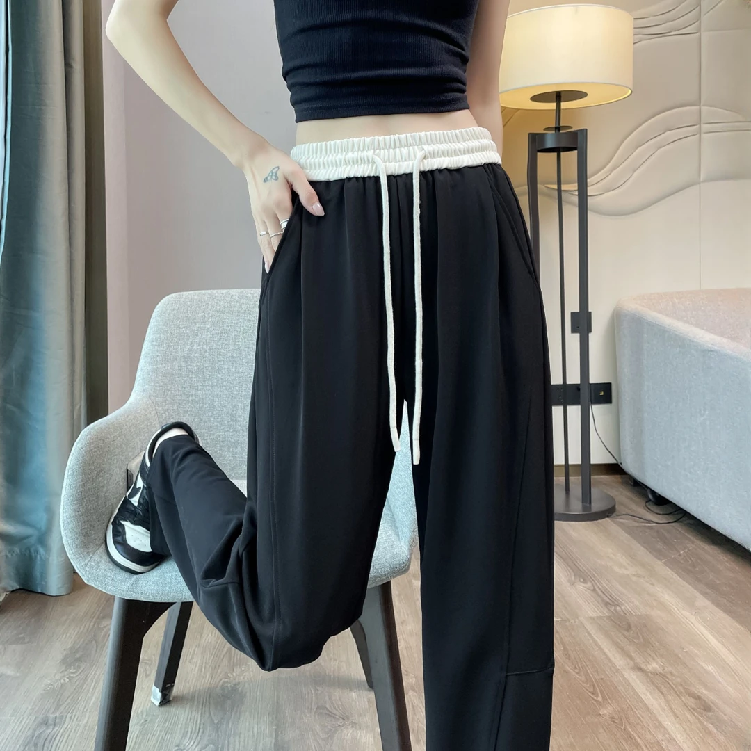 窄版阔腿裤女夏季薄款2025新款直筒速干冰丝休闲运动九分香蕉卫裤