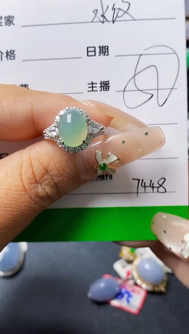 翡翠戒指银S925镶嵌7448