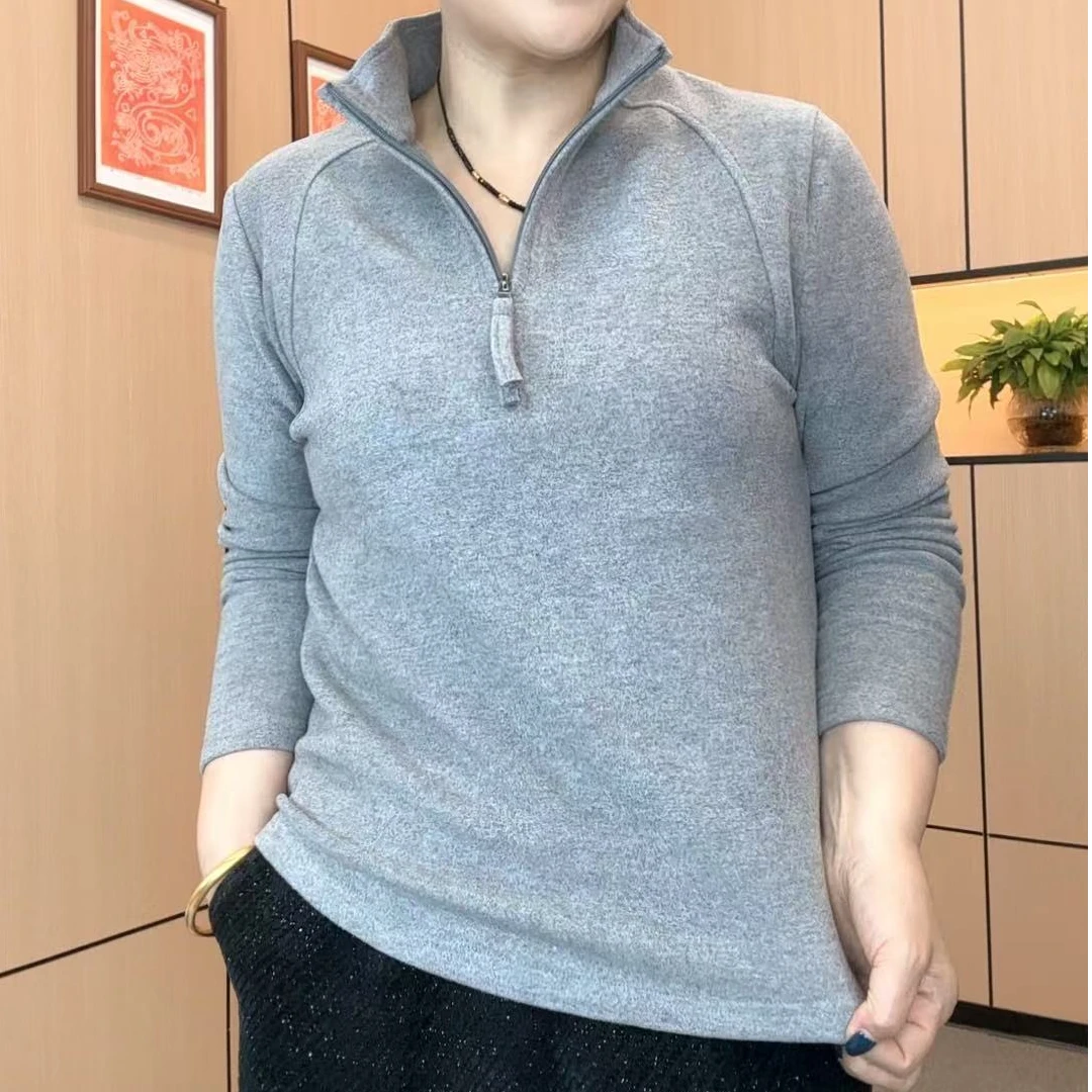 方姐优选  初春新款女士弹力打底卫衣套头拉链显瘦简约半拉链洋气