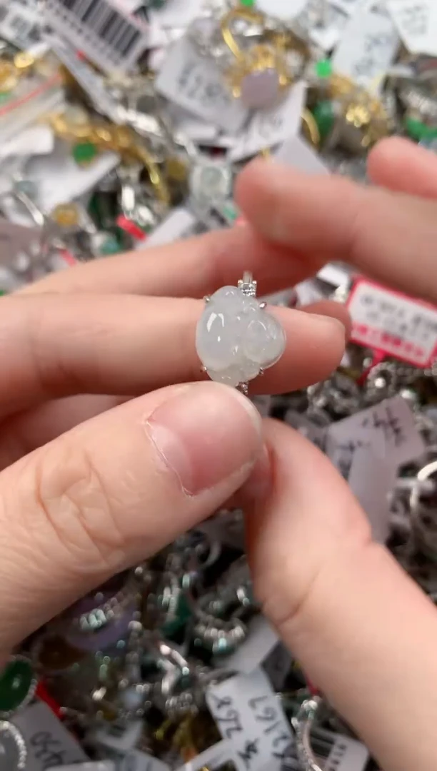 银S925镶嵌戒指翡翠10-10-10    10