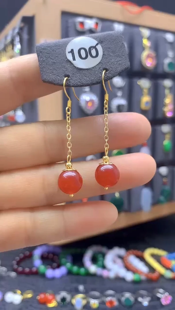 玛瑙/玉髓耳环合金耳饰100