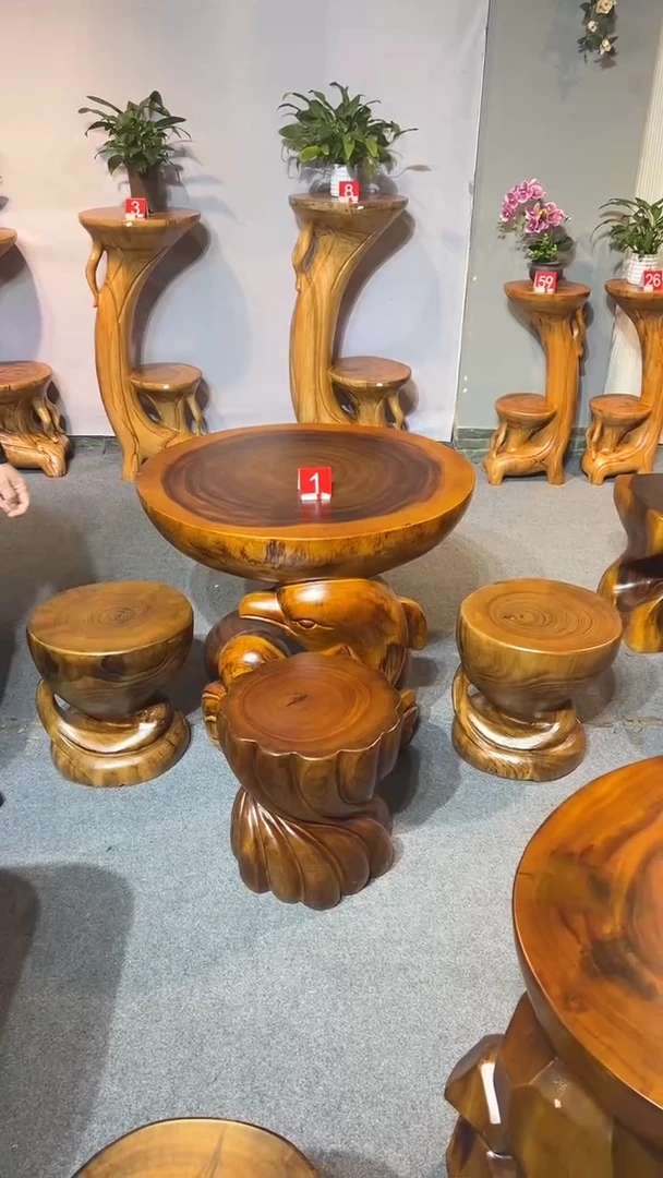【闪购商品】核桃木/黑胡桃（胡桃木）木雕胡桃木茶台桌   3个香樟凳