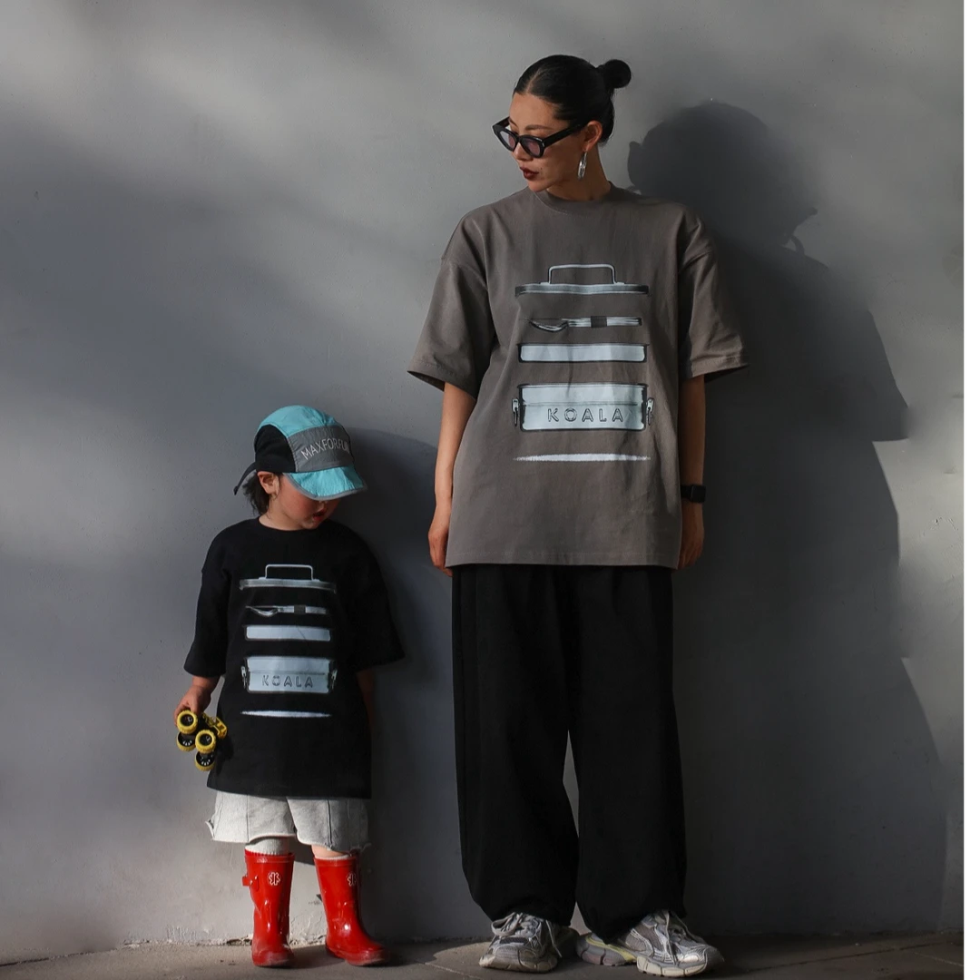 夏款男宝女宝亲子装宽松圆领短袖潮牌酷帅休闲T前胸满印4S1115