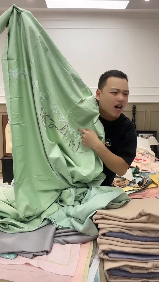 棉绿色刺绣纯棉四件套