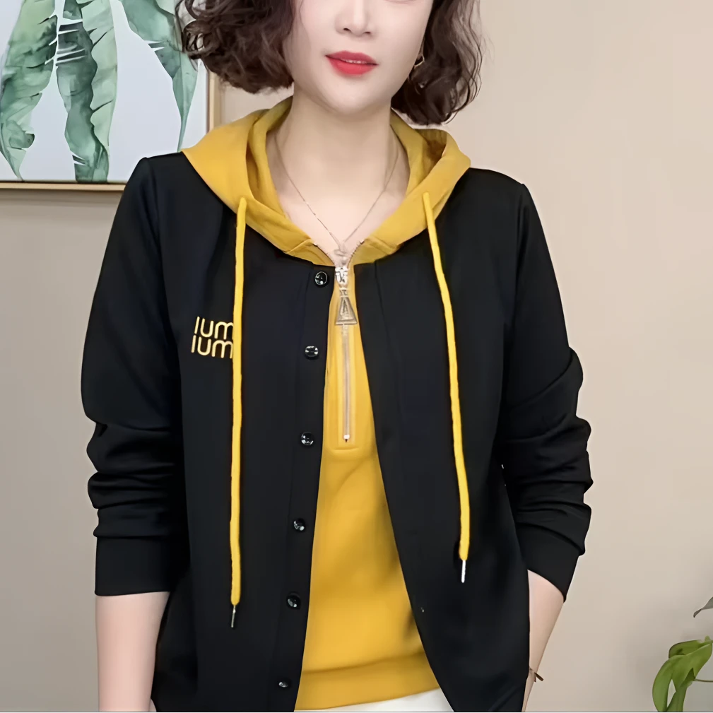 【桔子专属】秋季洋气时尚高级感假两件开衫长袖卫衣百搭打底衫女