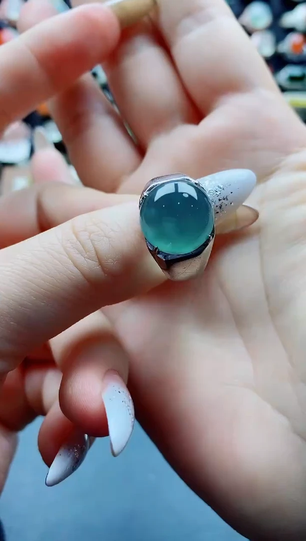 银S925镶嵌戒指翡翠朋**朋纯天然A货翡翠男戒