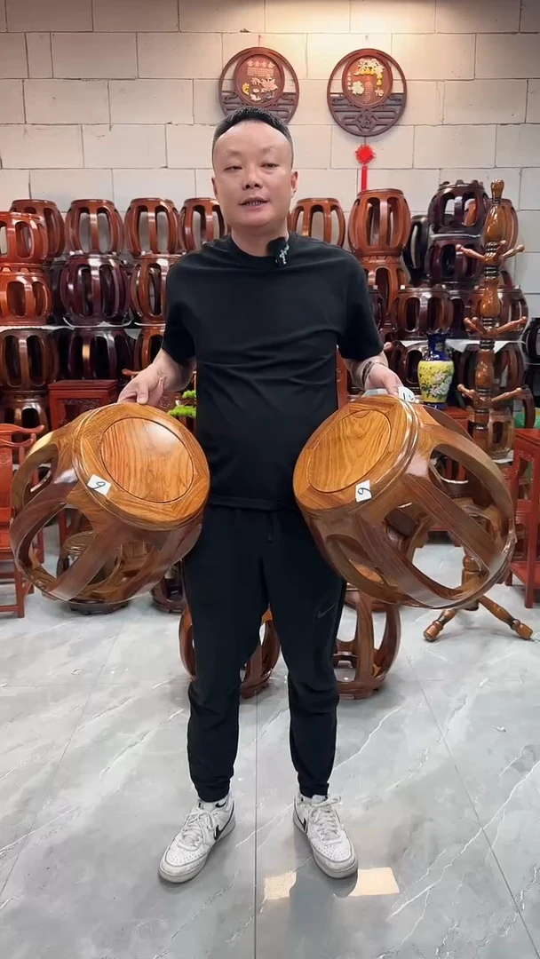 花梨木类坐具原木色大号鼓凳一对（两条）6号