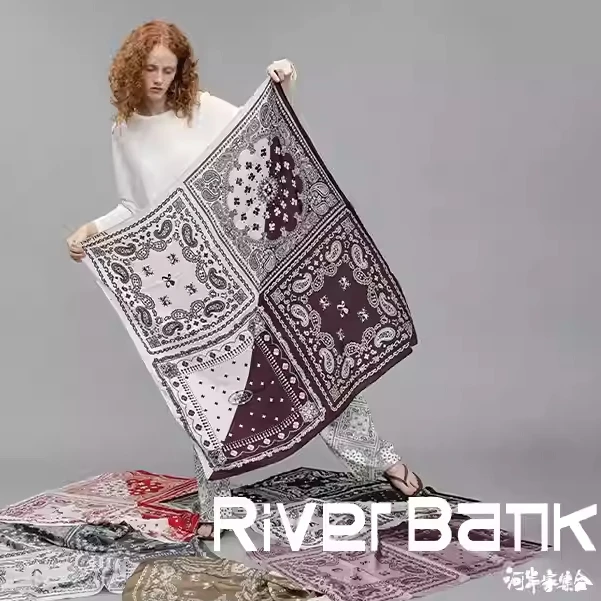 河岸家买手店设计师Vena label腰果花印花拼色大方巾25春