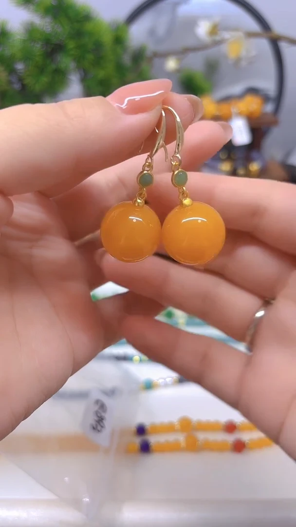 蜜蜡14K金镶嵌耳饰E893