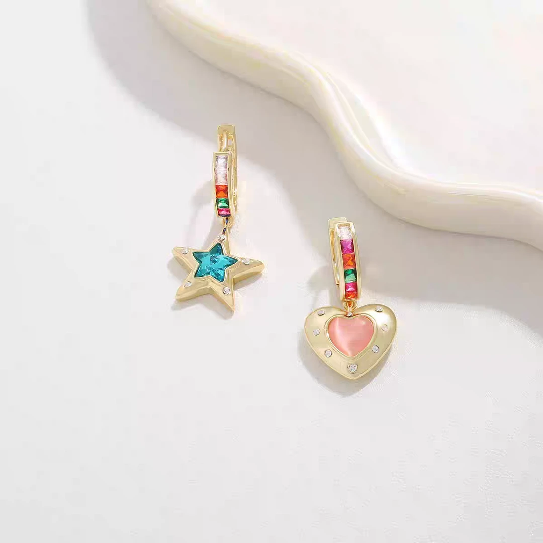 合金合成锆石耳饰 D&D复古/宫廷拼色甜美素款耳环饰品彩色少女