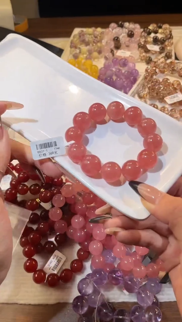 合成欧泊未镶嵌手串多样性发一Q77草莓晶17mm