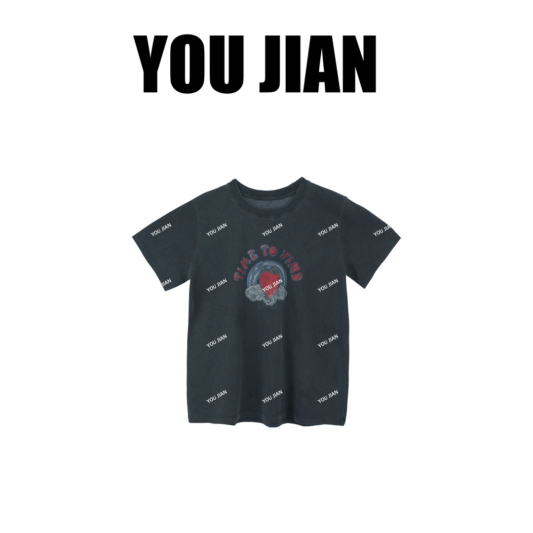 “草莓T”韩代款复古水洗印花T恤做旧洋气百搭T62616